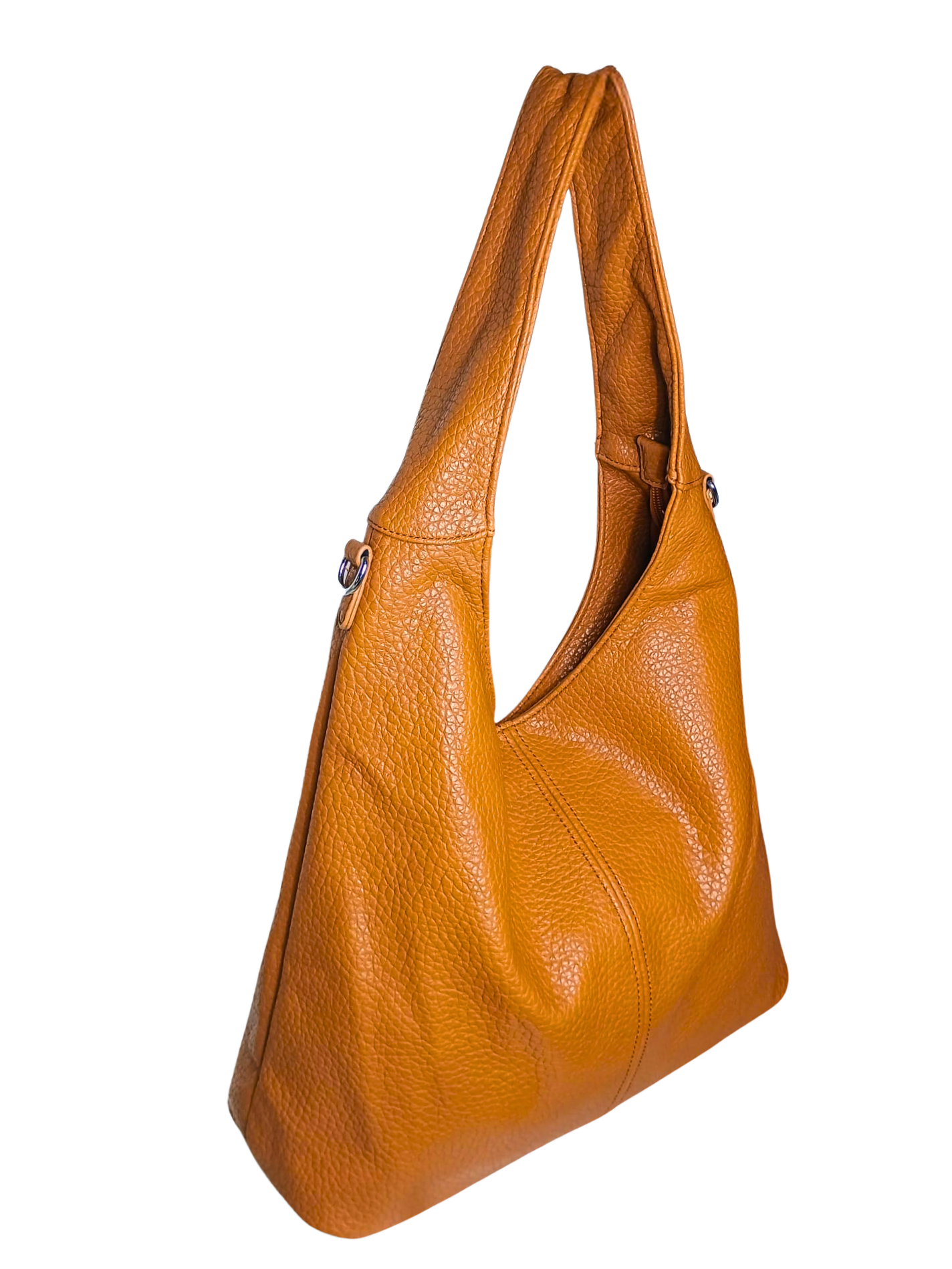 Brown leather handbag on a white background