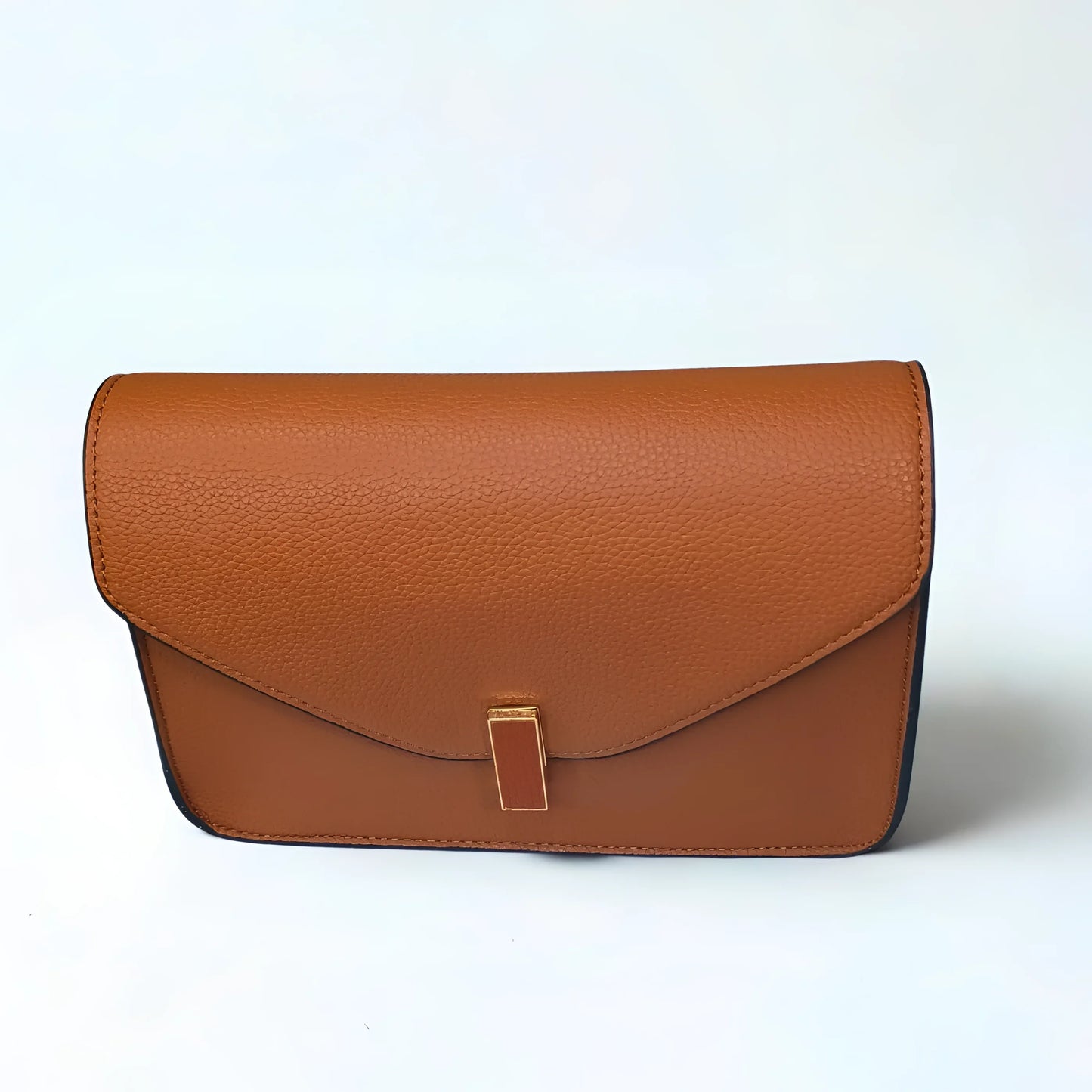 Brown leather clutch bag on a white background