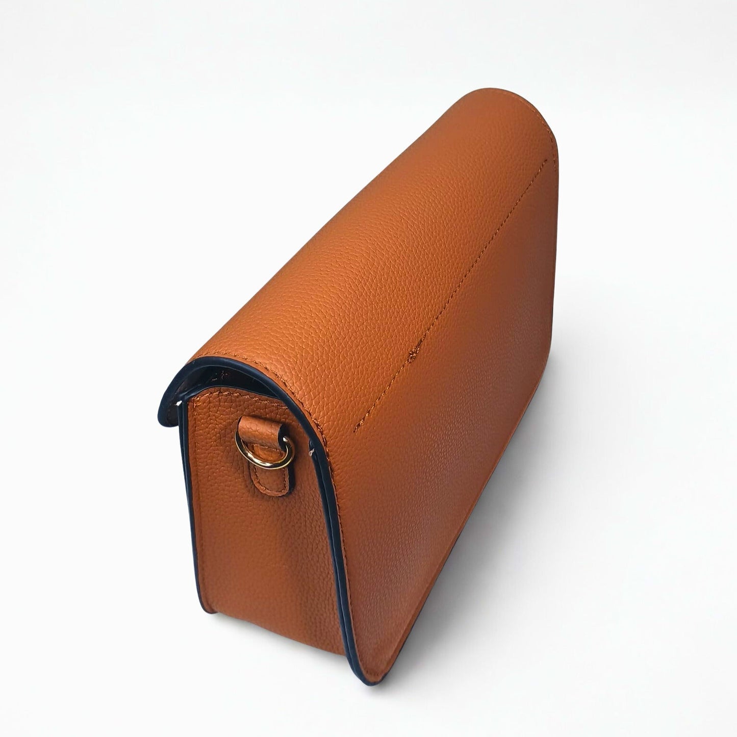 Brown leather handbag on a white background