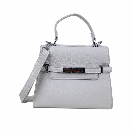 White handbag with a strap on a white background
