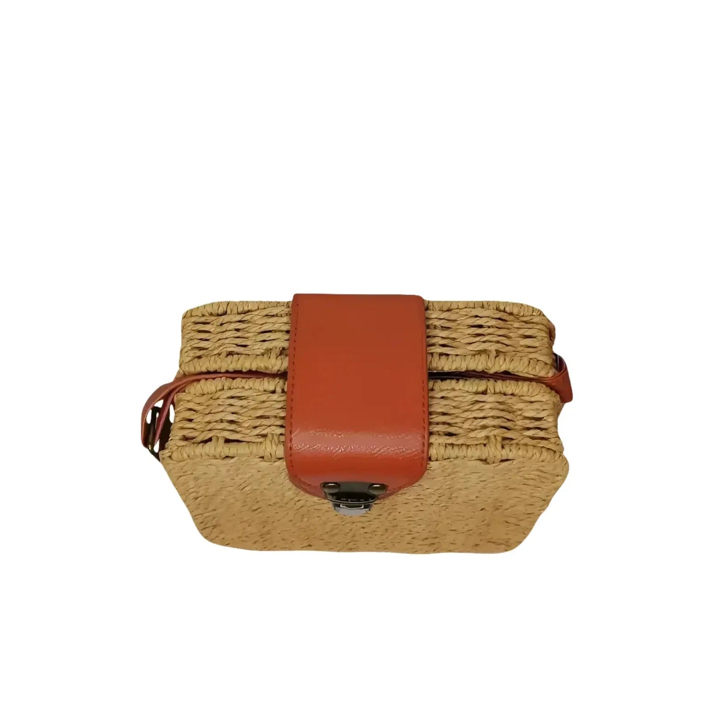 Black Woven Box Bag with Brown Leather Flap