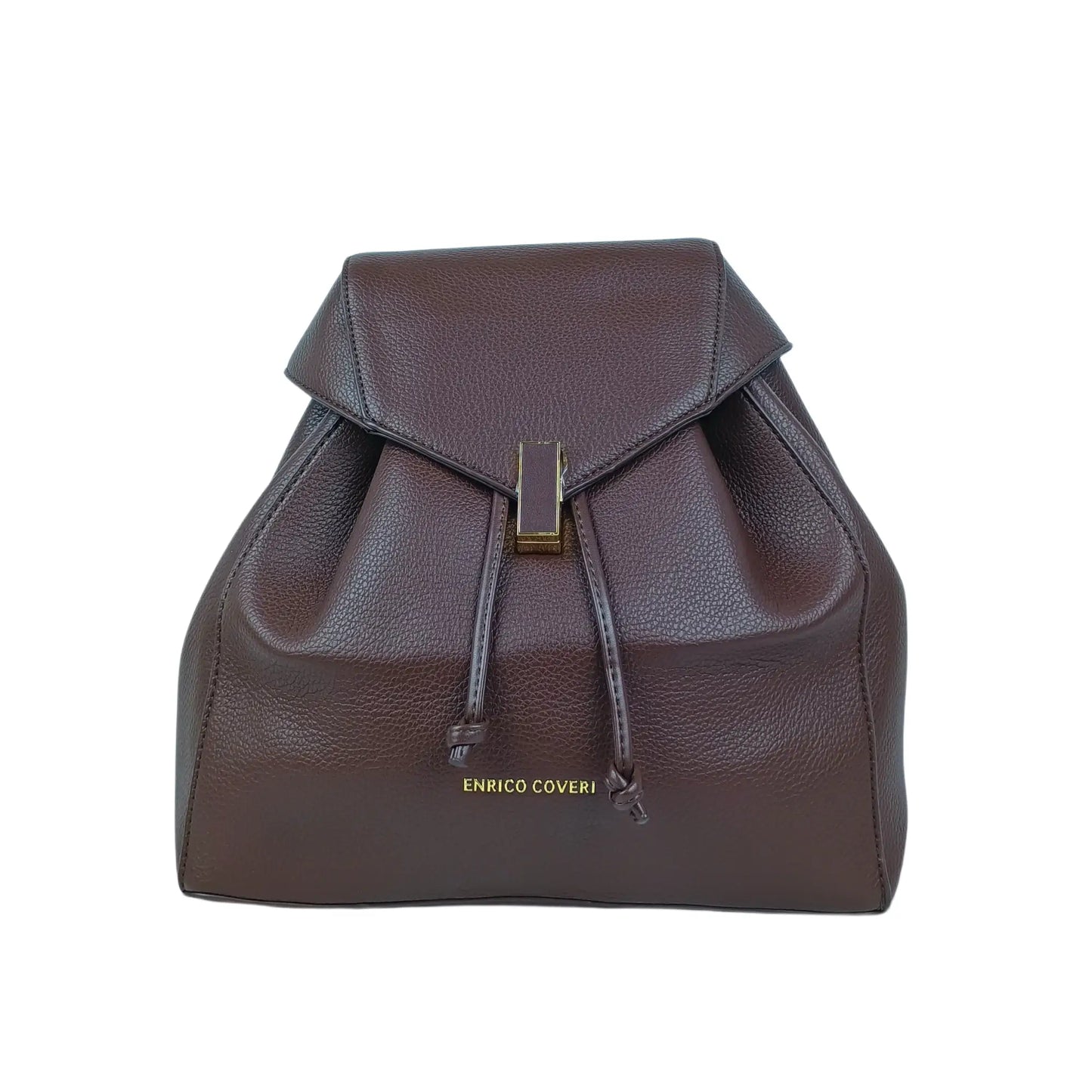 Dark brown leather backpack handbag for women with gold hardware, ideal for women’s bags & wallets