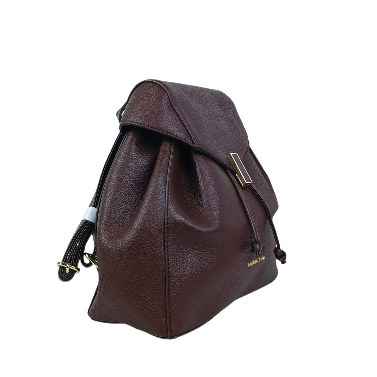 Dark brown leather handbag with flap closure and gold hardware, ideal for women’s bags & wallets