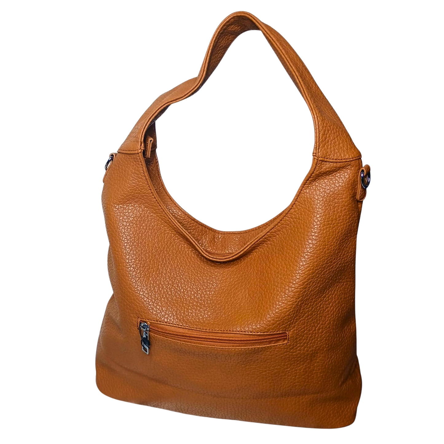 Brown leather handbag on a white background
