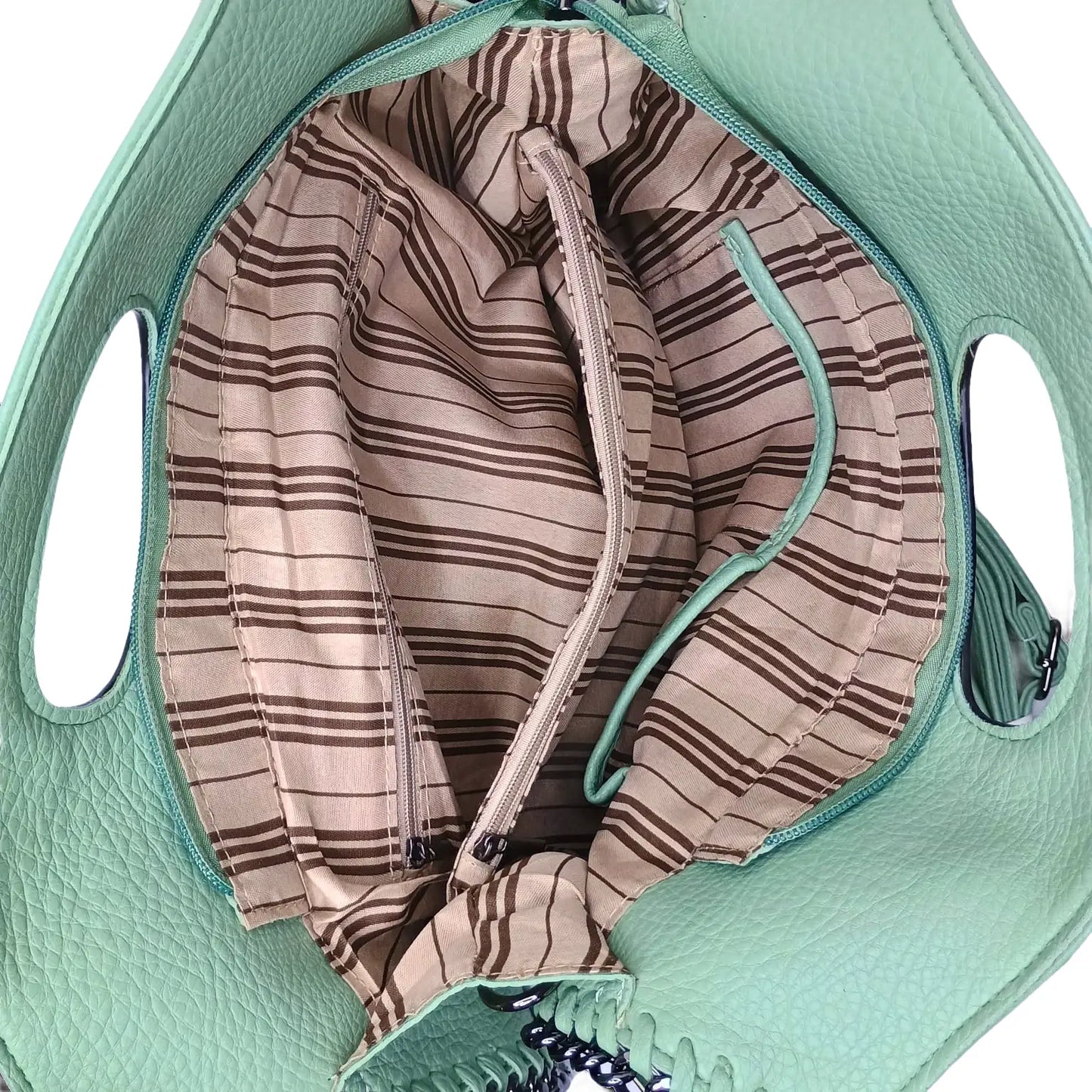 Green Leather Tote Bag with Chain Strap - Stile Donna Bags