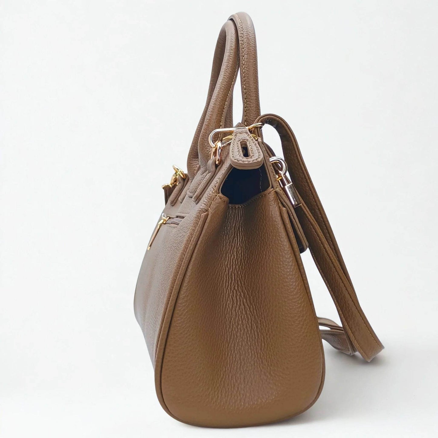 Leather Handbag with Detachable Shoulder Strap - MS-8345 - Stile Donna Bags