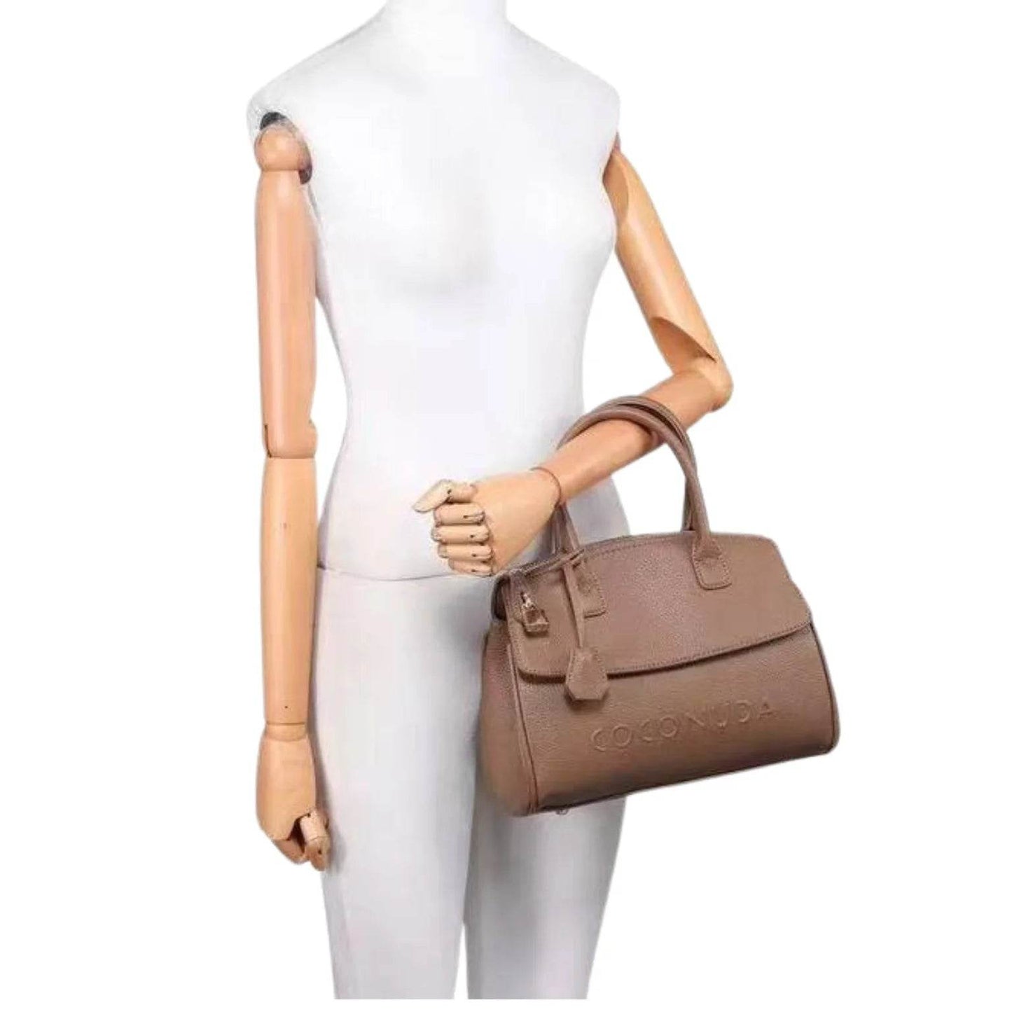 Leather Handbag with Detachable Shoulder Strap - MS-8345 - Stile Donna Bags