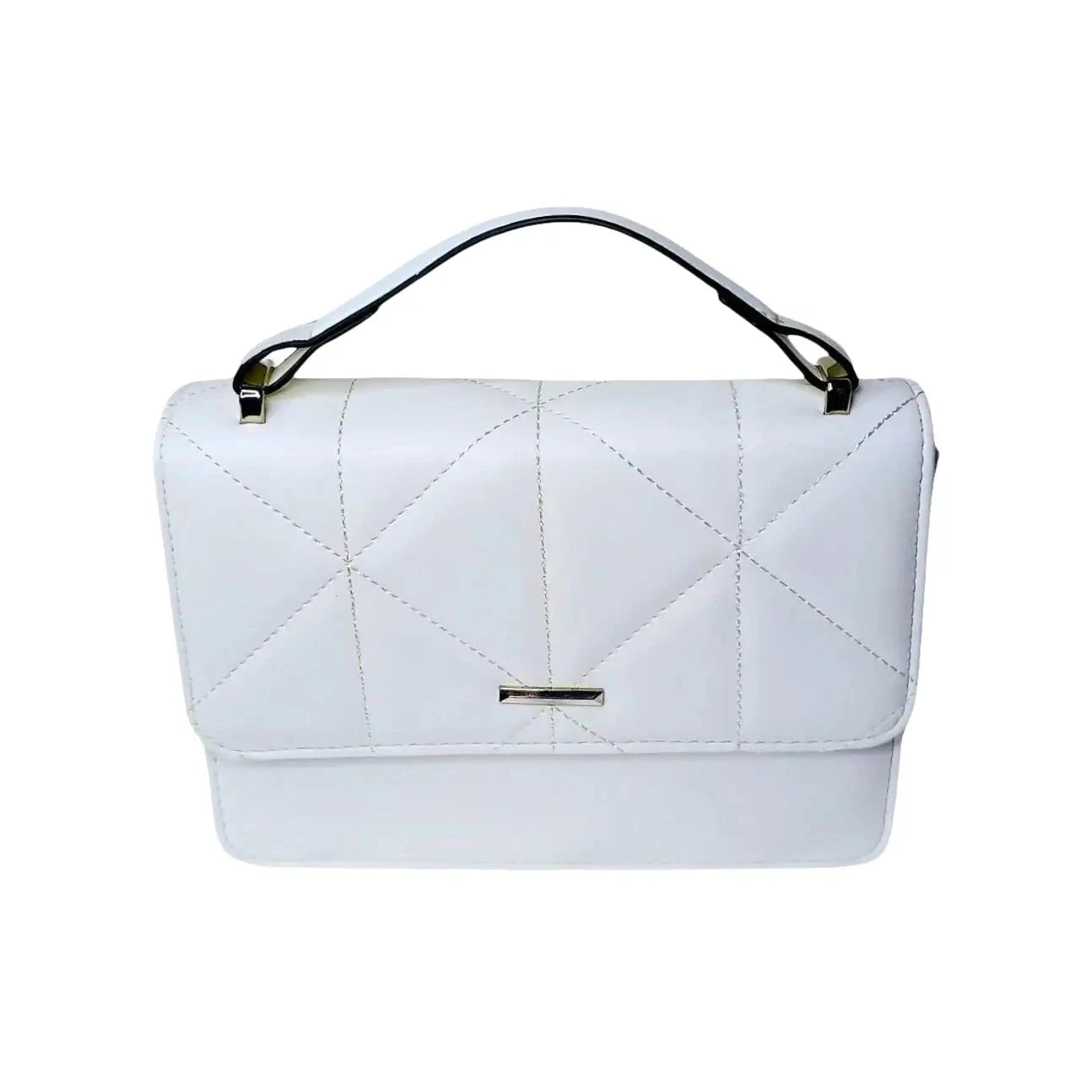White Leather Portable Handbag for Women with Quilted Design and Top Handle