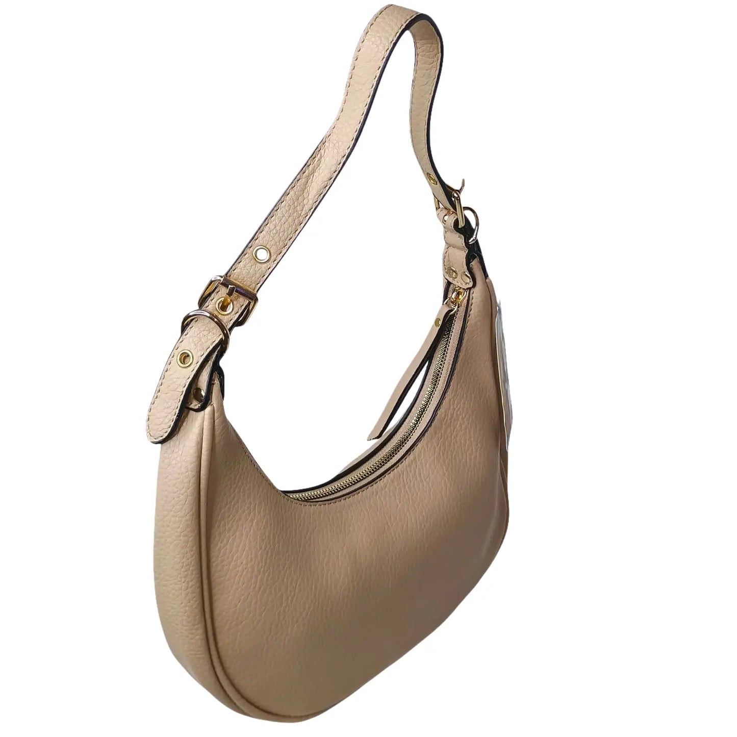 Beige handbag with a strap on a white background