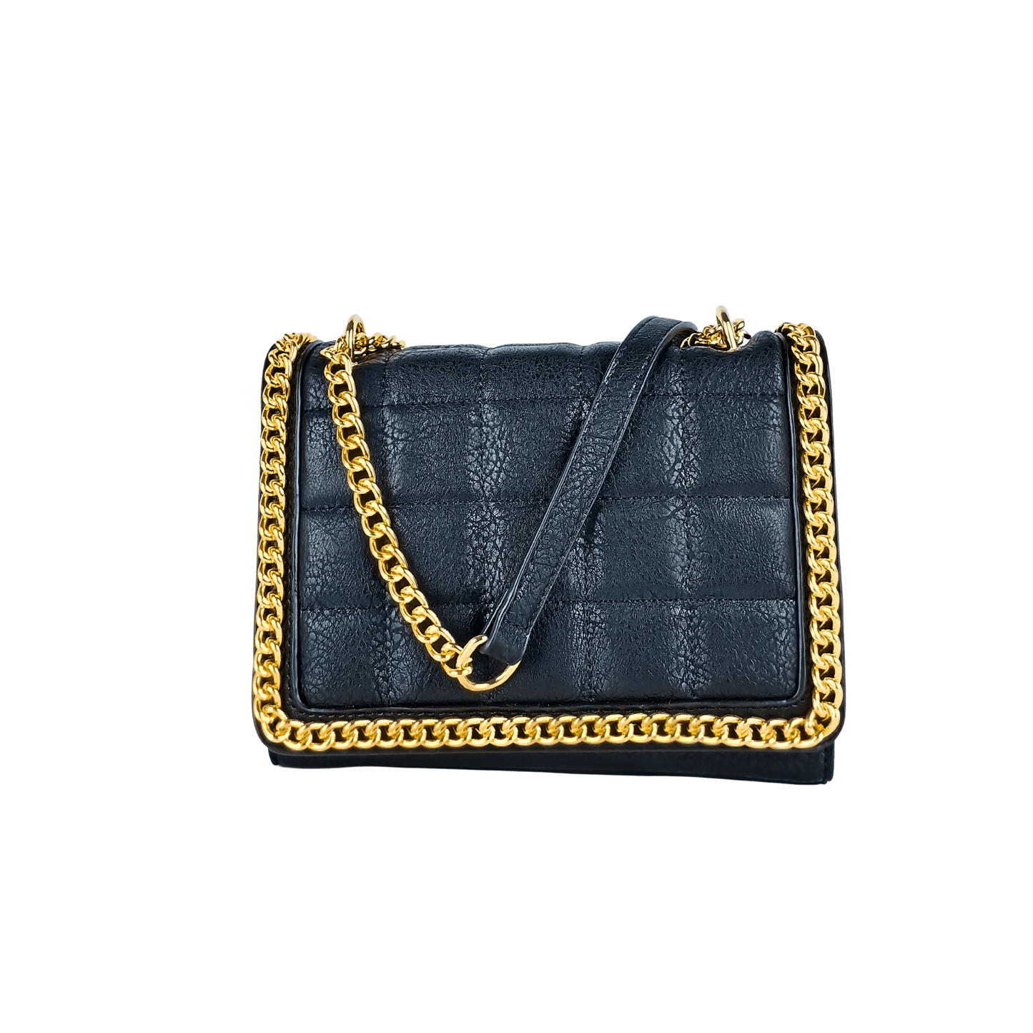 Quilted Black Faux Leather Crossbody Bag with Gold Chain Handle - Stile Donna Bags