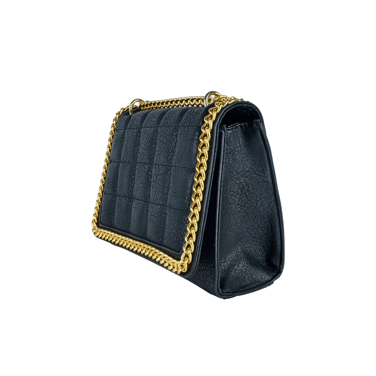Quilted Black Faux Leather Crossbody Bag with Gold Chain Handle - Stile Donna Bags
