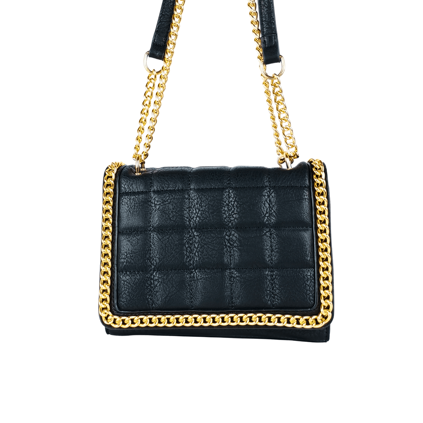 Quilted Black Faux Leather Crossbody Bag with Gold Chain Handle - Stile Donna Bags