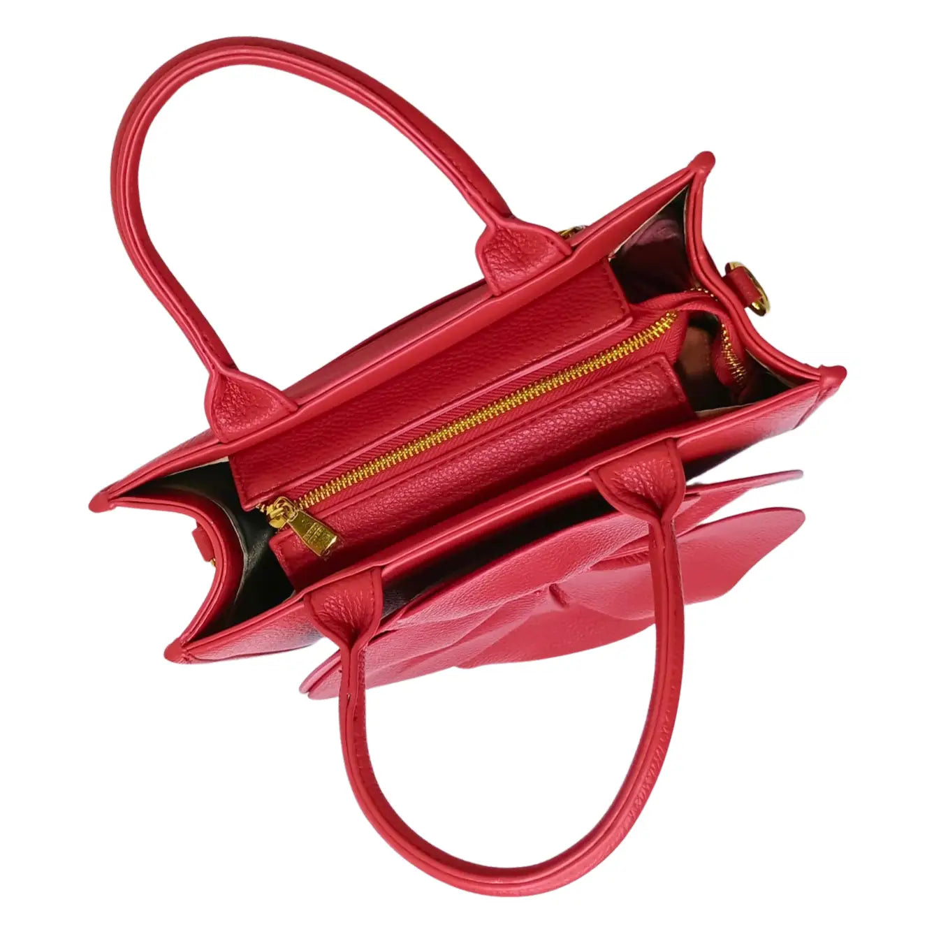 Red Leather Womens Handbag with Flower Stitch Accent - Stile Donna Bags