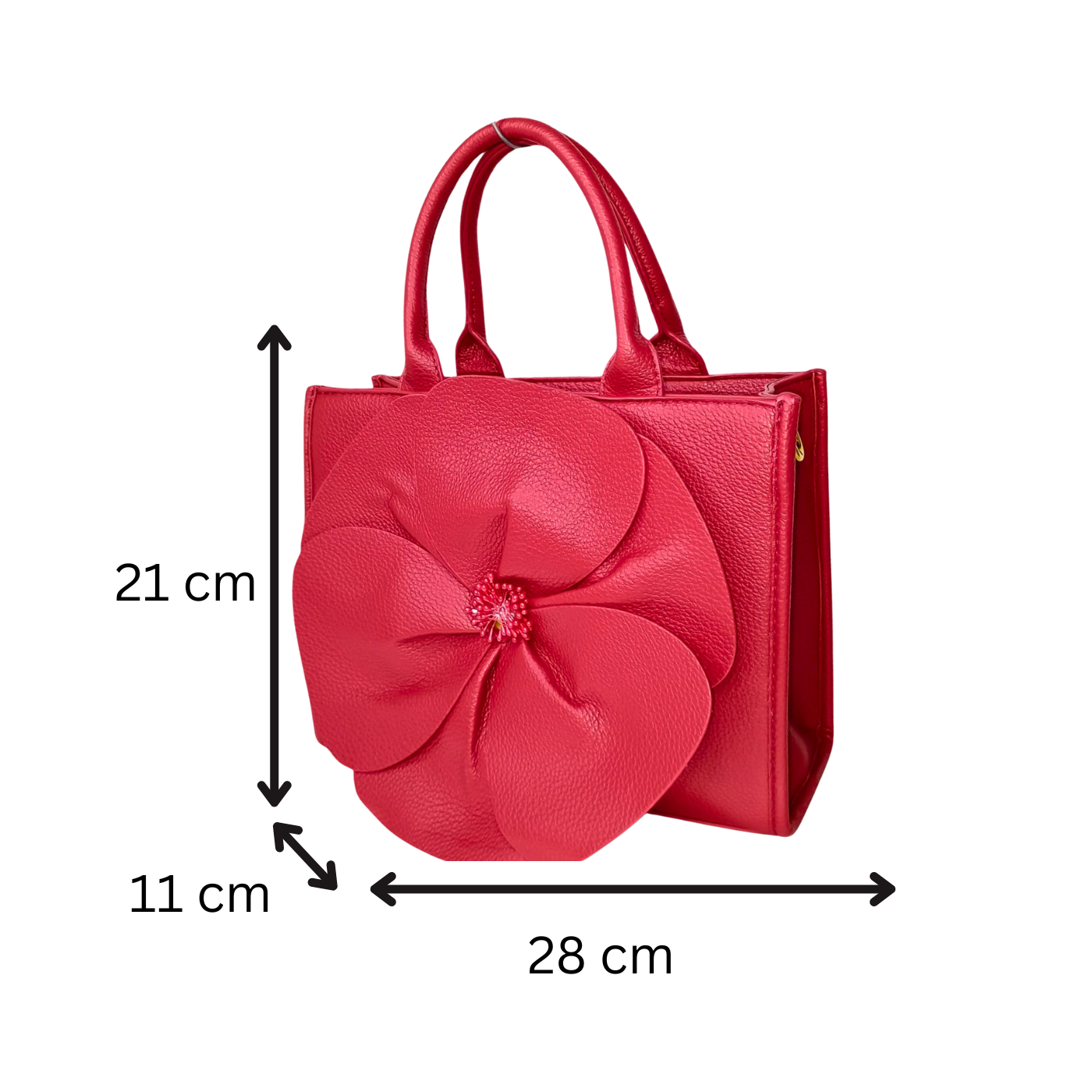 Red Leather Women’s Handbag with Flower Stitch