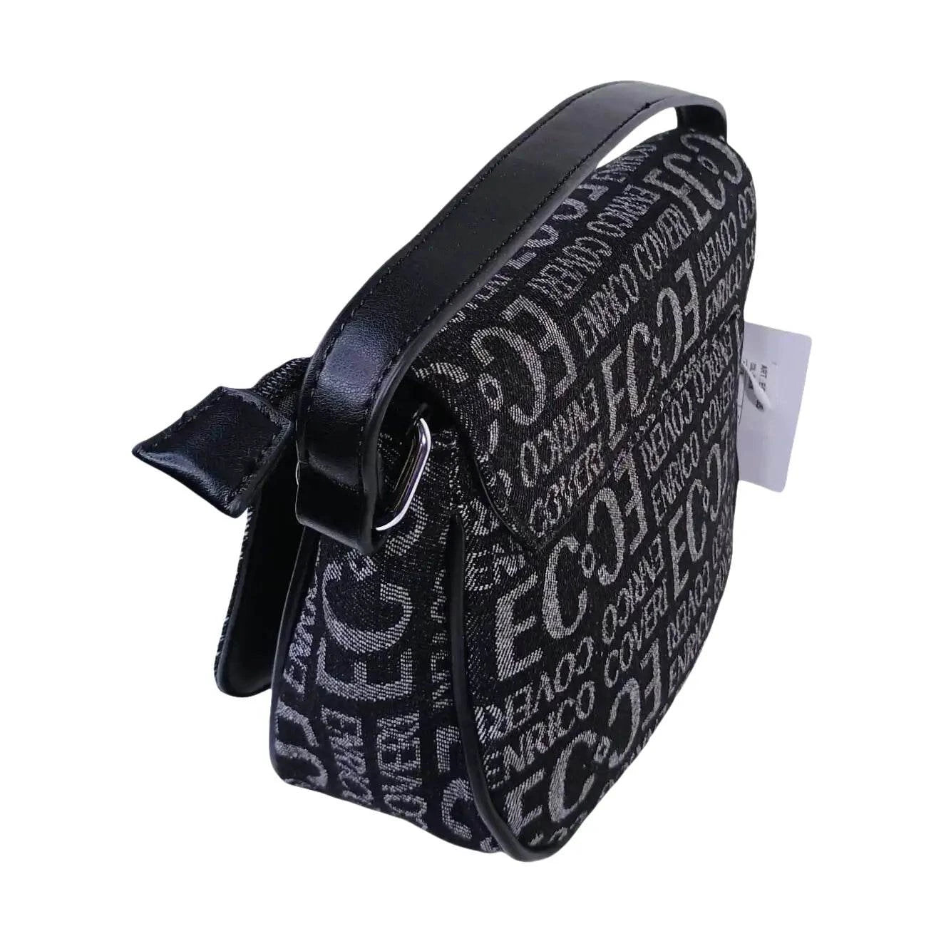 Coveri Black and Gray Patterned Shoulder Bag with Silver Logo
