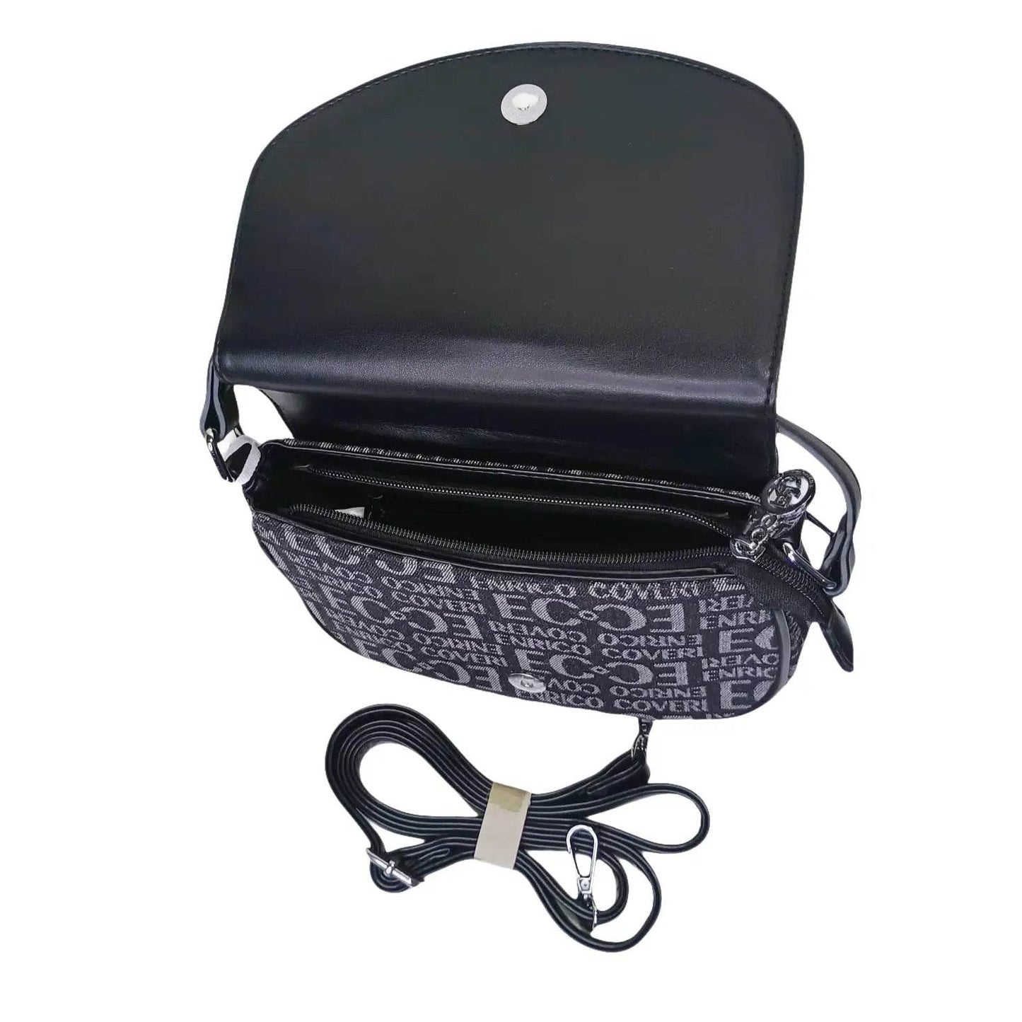 Coveri Black and Gray Patterned Shoulder Bag with Silver Logo - Stile Donna Bags