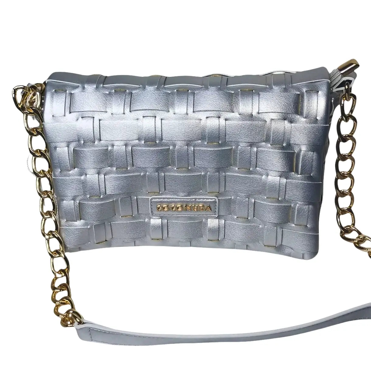 Silver Woven Bag with Chain Strap - MS-2087 - Stile Donna Bags