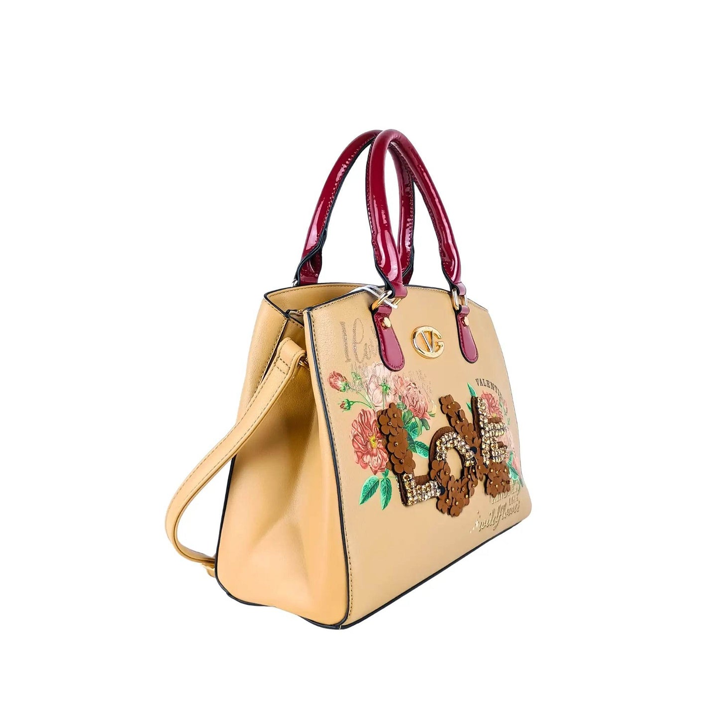 Women’s Tote Bag with Floral Embroidery and Sequin LOVE Design - Stile Donna Bags