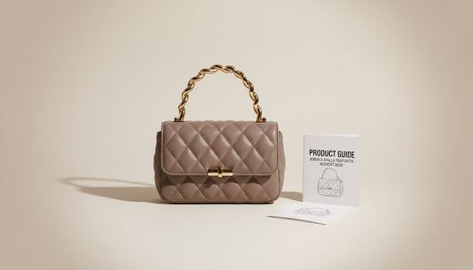 Borsa spalla trapuntata taupe con catena e chiusura oro midnight beige