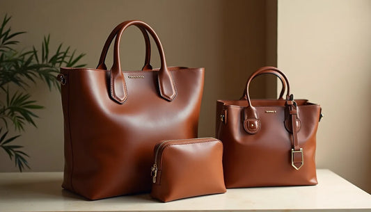 Set borse in vera pelle: tote grande, satchel medio, pouch piccolo