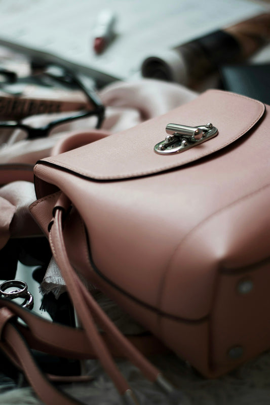 pink leather bucket bag