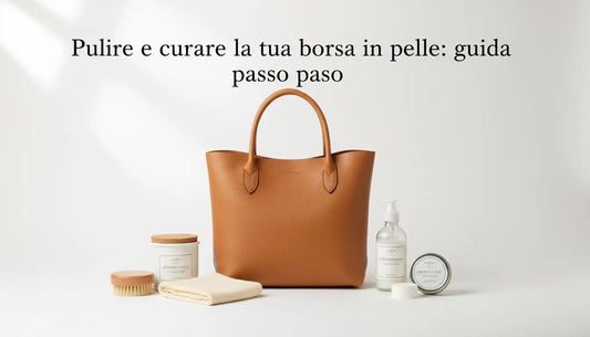 Borsa tote in pelle tan strutturata con manici a soffietto nella guida passo passo