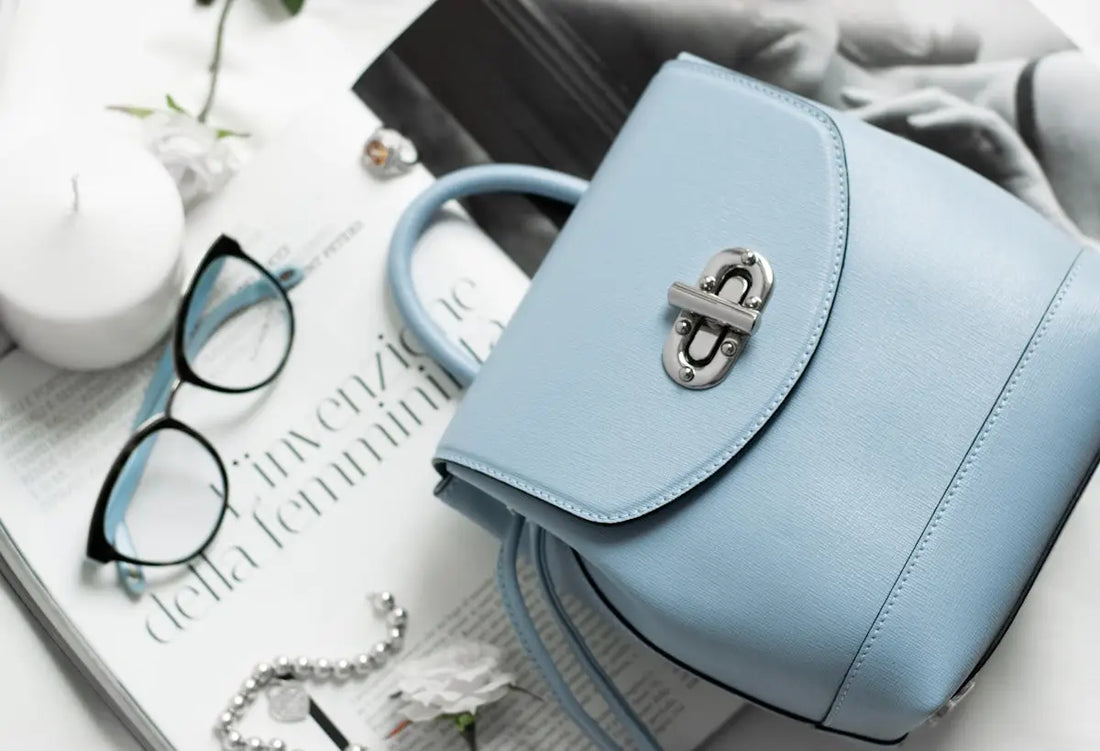 blue leather backpack