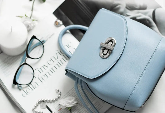 blue leather backpack