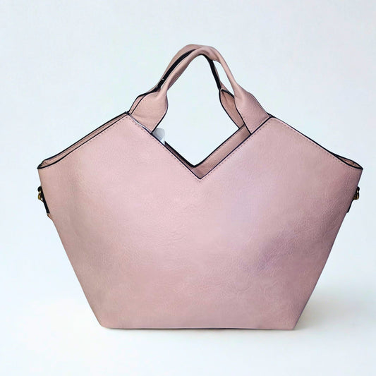 Pink handbag on a light gray background