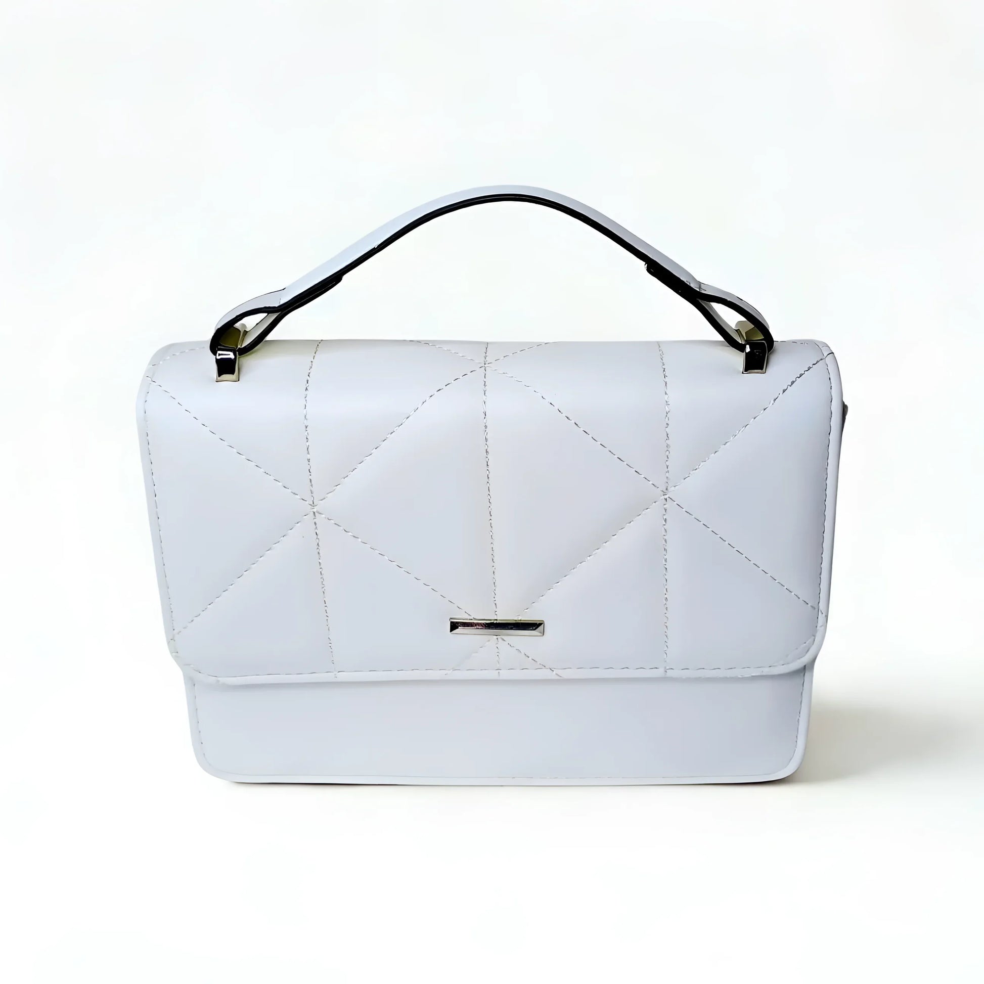 White quilted handbag on a light gray background