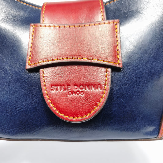 Borsa A Tracolla Aurora In Vera Pelle Protezione Da Graffi | Vista posteriore | vera pelle | Blu