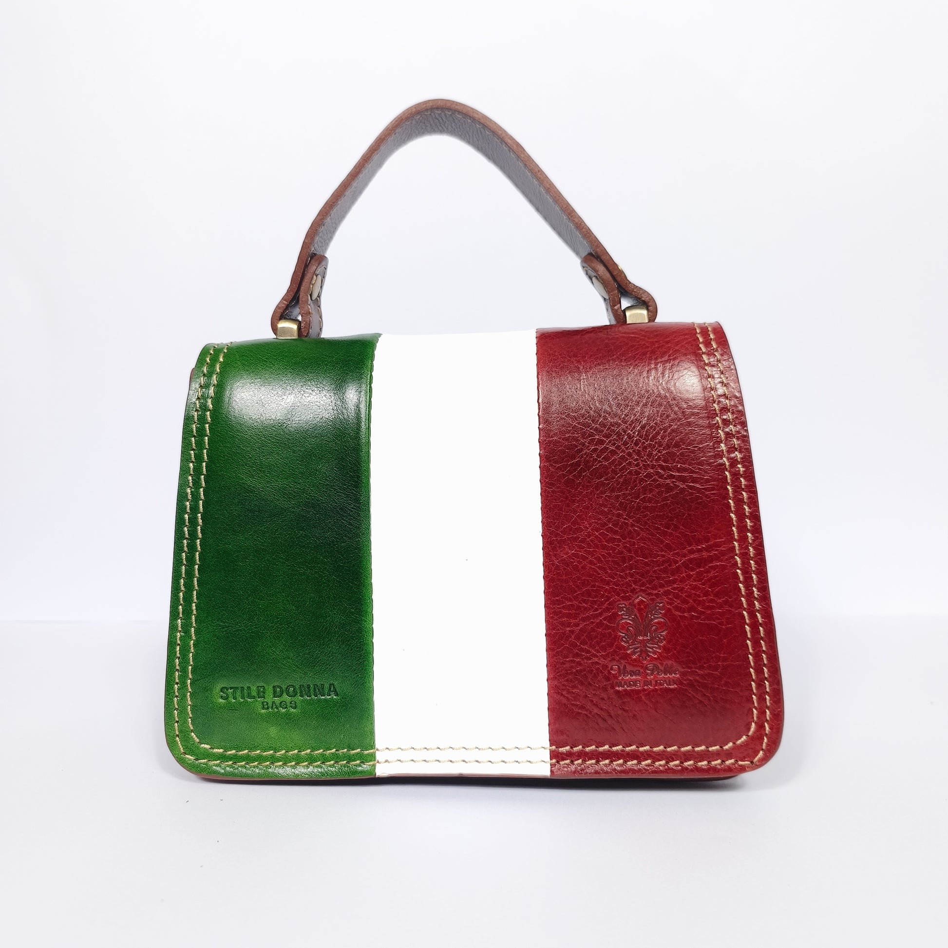 Borsa mini torre premium in vera pelle con chiusura magne… | Vista frontale | vera pelle | Rosso