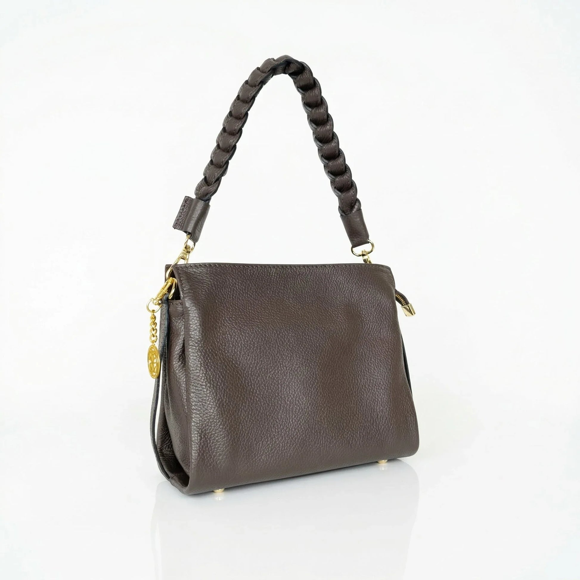 Amora Borsa a Spalla Classico in Pelle Blu | Prospettiva indossata | vera pelle | Caffè