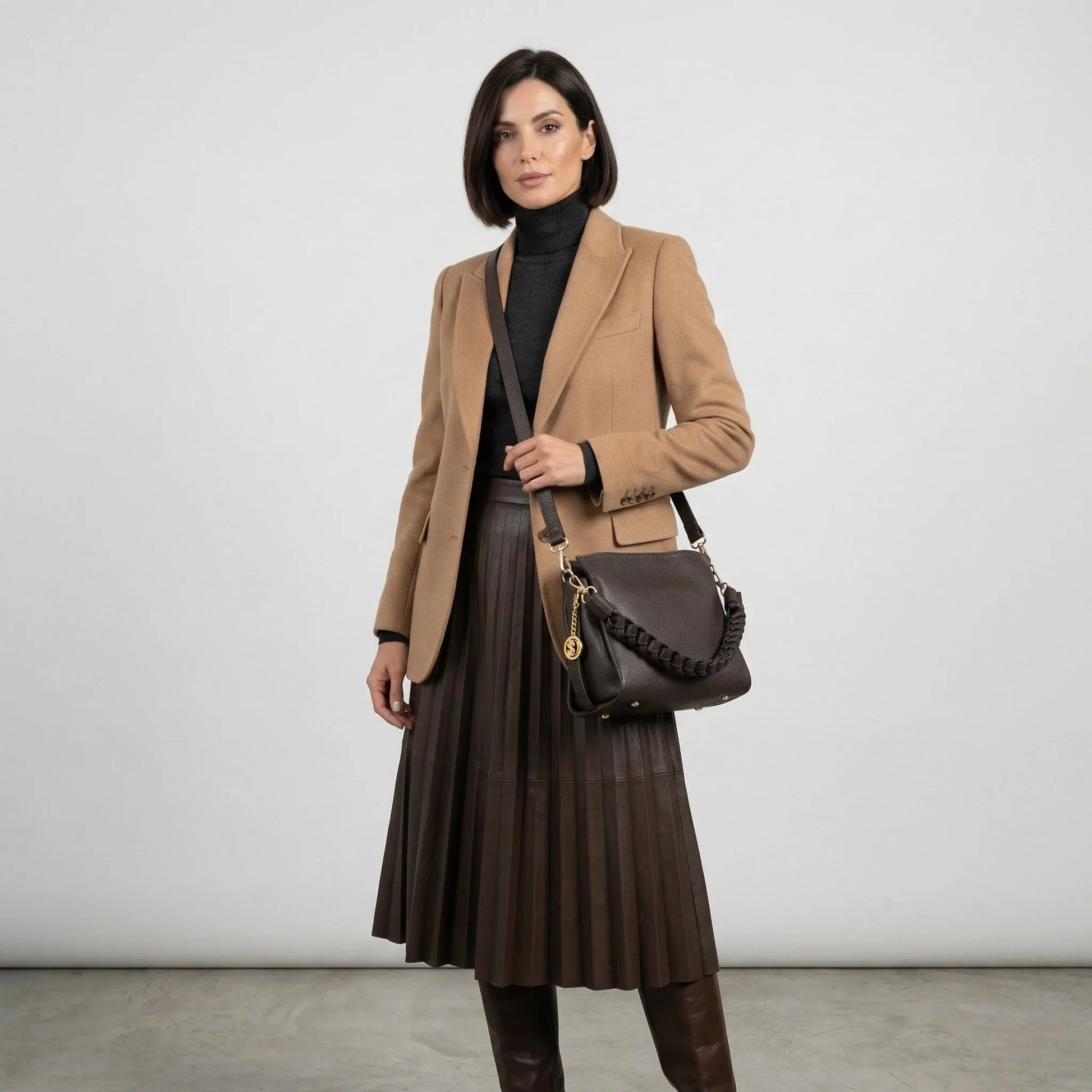 Amora Borsa a Spalla Classico in Pelle Blu | Vista aggiuntiva 11 | vera pelle | Caffè