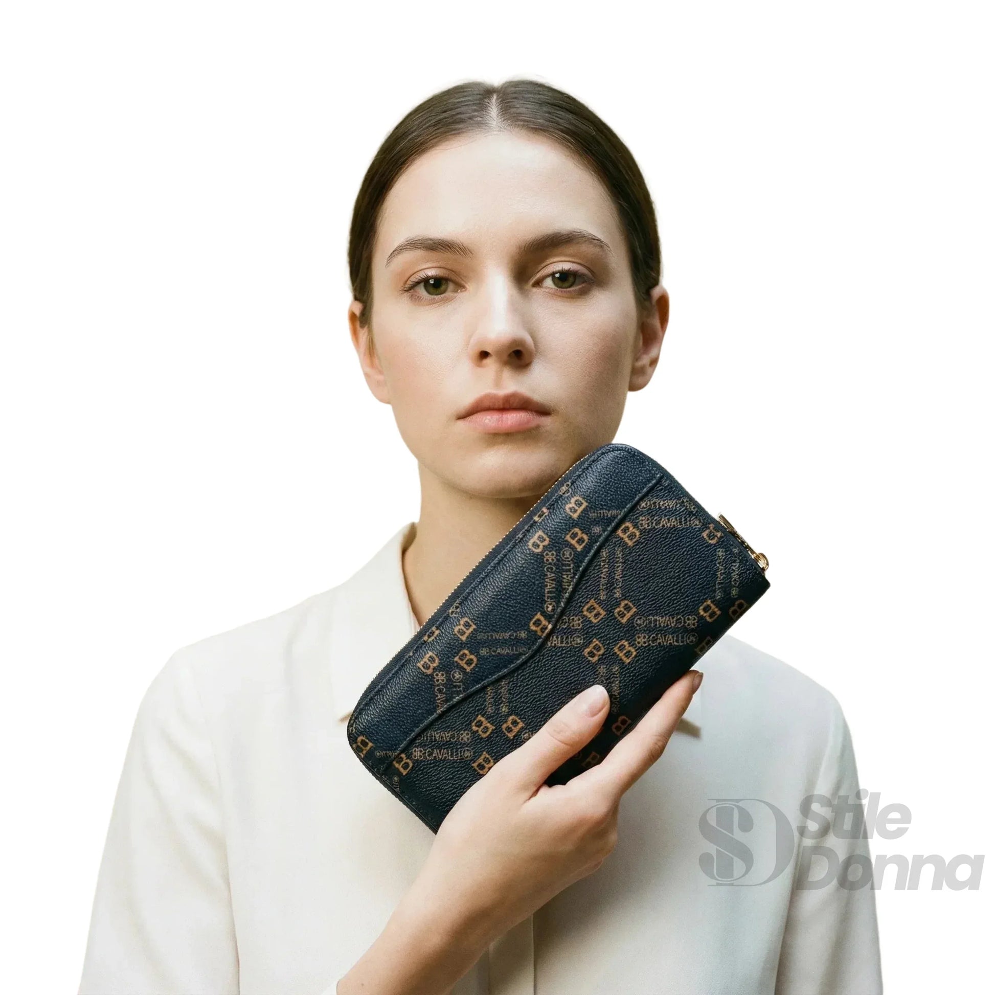 B.Cavalli portafoglio donna ecopelle blu scuro con scomparti – vista laterale