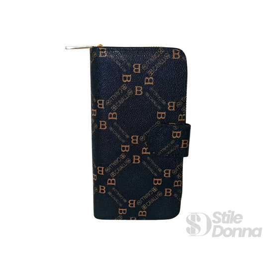 B.Cavalli portafoglio donna ecopelle blu scuro con scomparti – dettaglio esterno