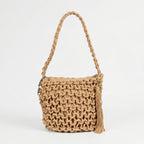 Baci & Abbracci Borsa a Spalla Grande in Corda di Cotone Intrecciata con Nappina - Stile Donna Bags