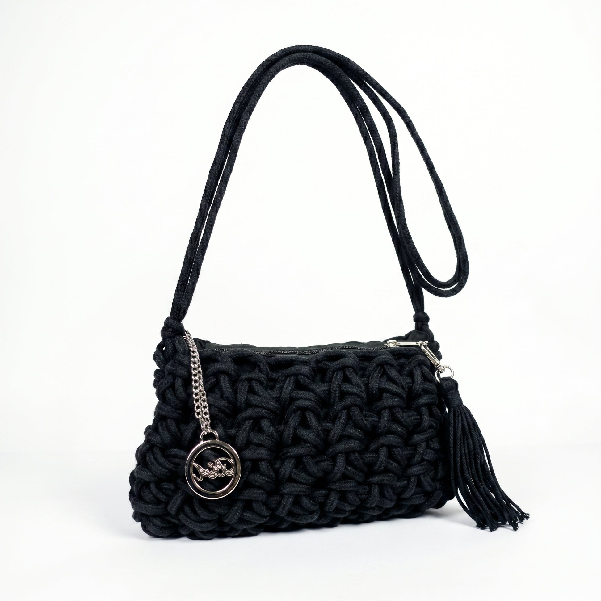 Baci & Abbracci Borsa a Tracolla Intrecciata in Corda di Cotone con Nappina - Stile Donna Bags