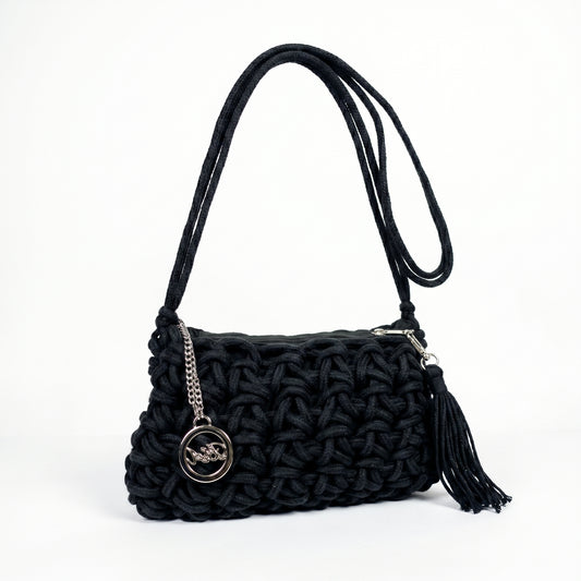 Baci & Abbracci Borsa a Tracolla Intrecciata in Corda di Cotone con Nappina - Stile Donna Bags