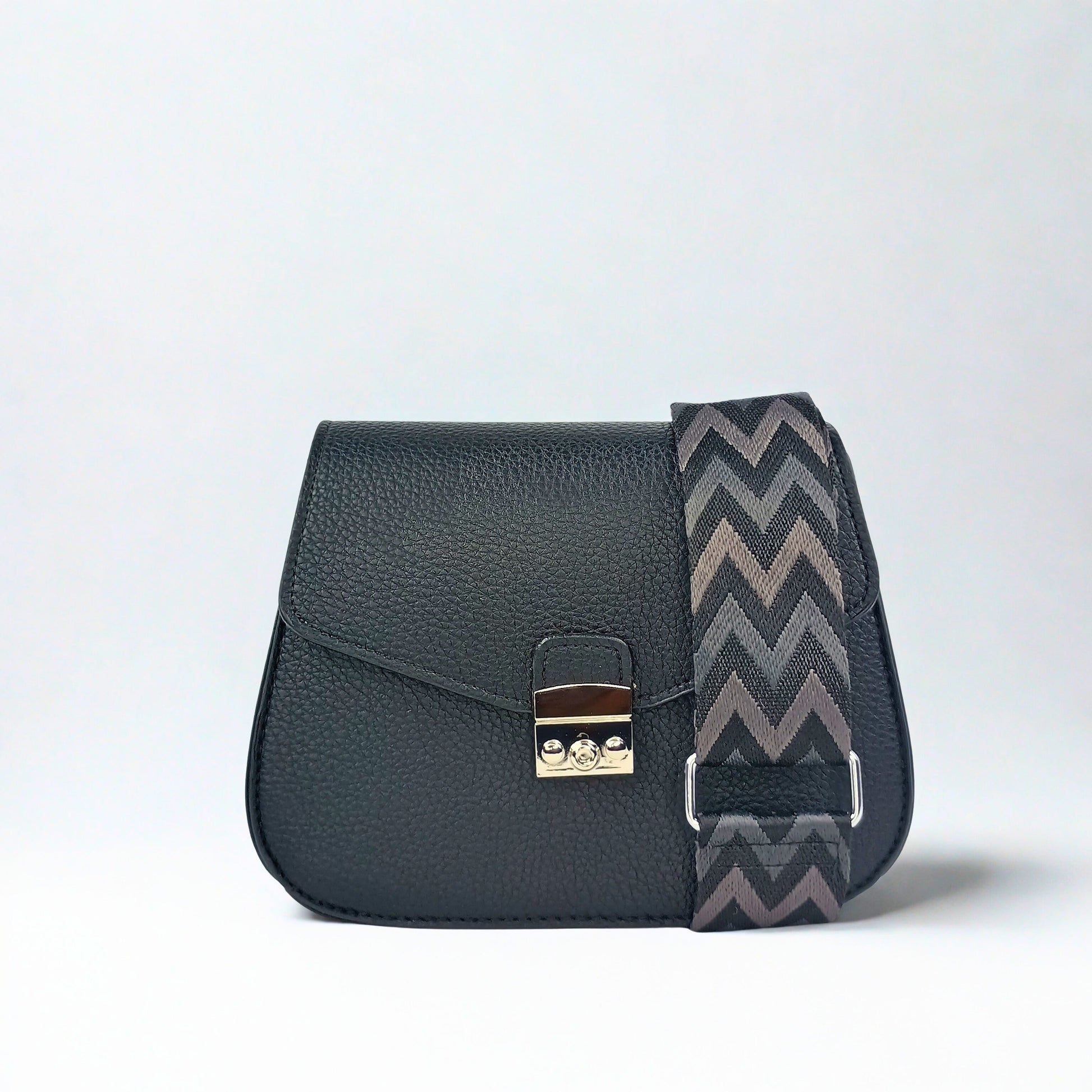 Black Leather Flap Bag - MS-9466 - Stile Donna Bags