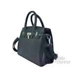 Borsa Elegante in Ecopelle Nera con Finiture Argento - Stile Donna Bags