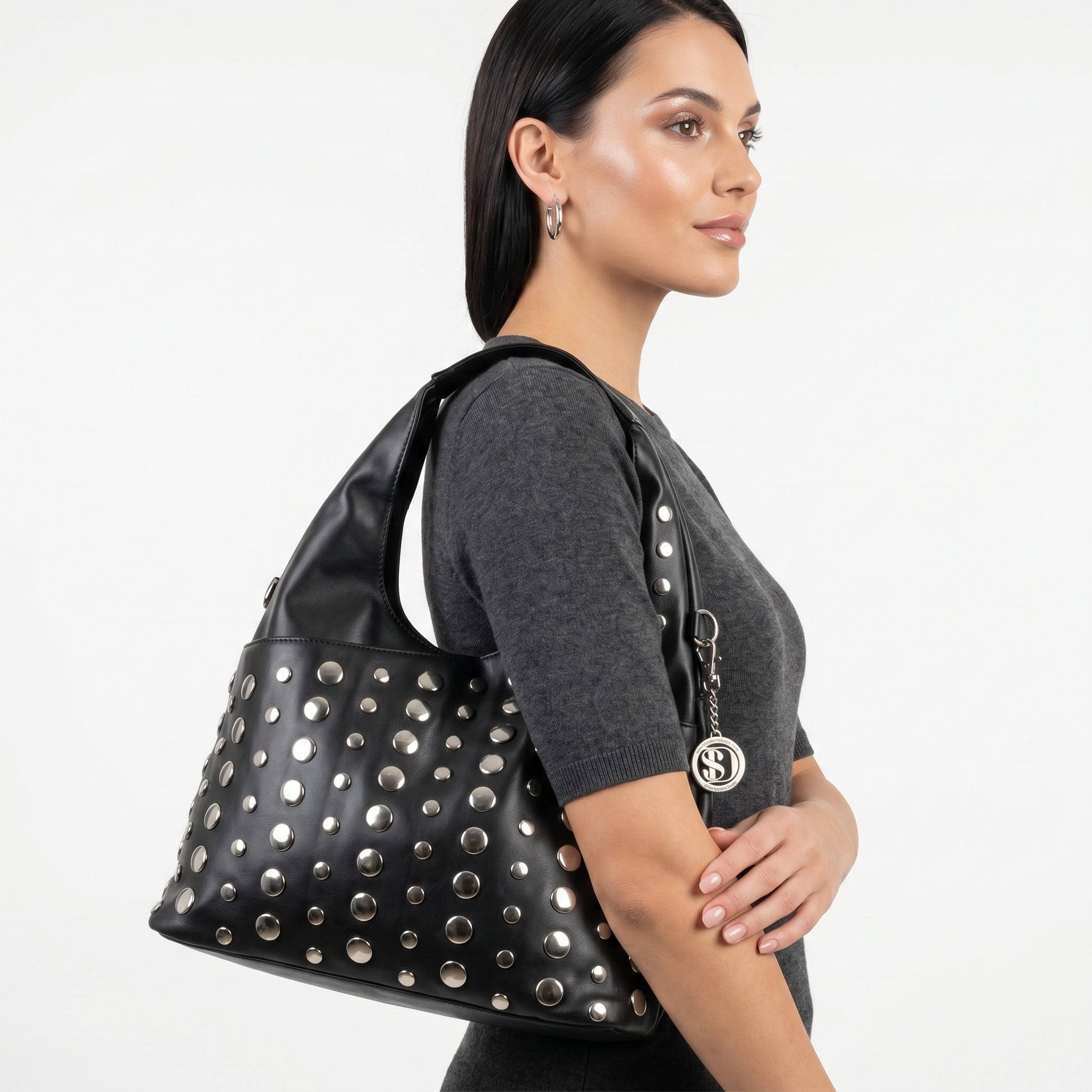 Stile Donna borsa grande Silver Dot ecopelle gialla – dettaglio chiusura