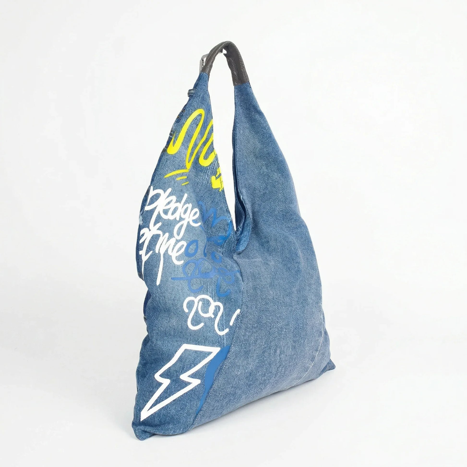 Stile Donna borsa hobo tote denim con stampa grafica – vista posteriore