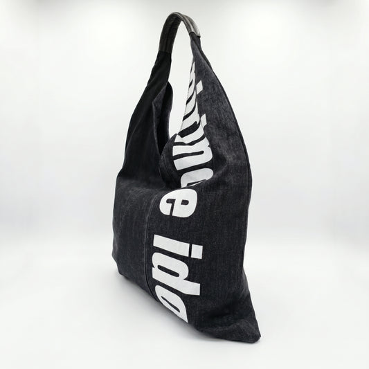 Borsa Hobo Tote in Denim con Stampa Grafica e Dettagli Dorati - Stile Donna Bags