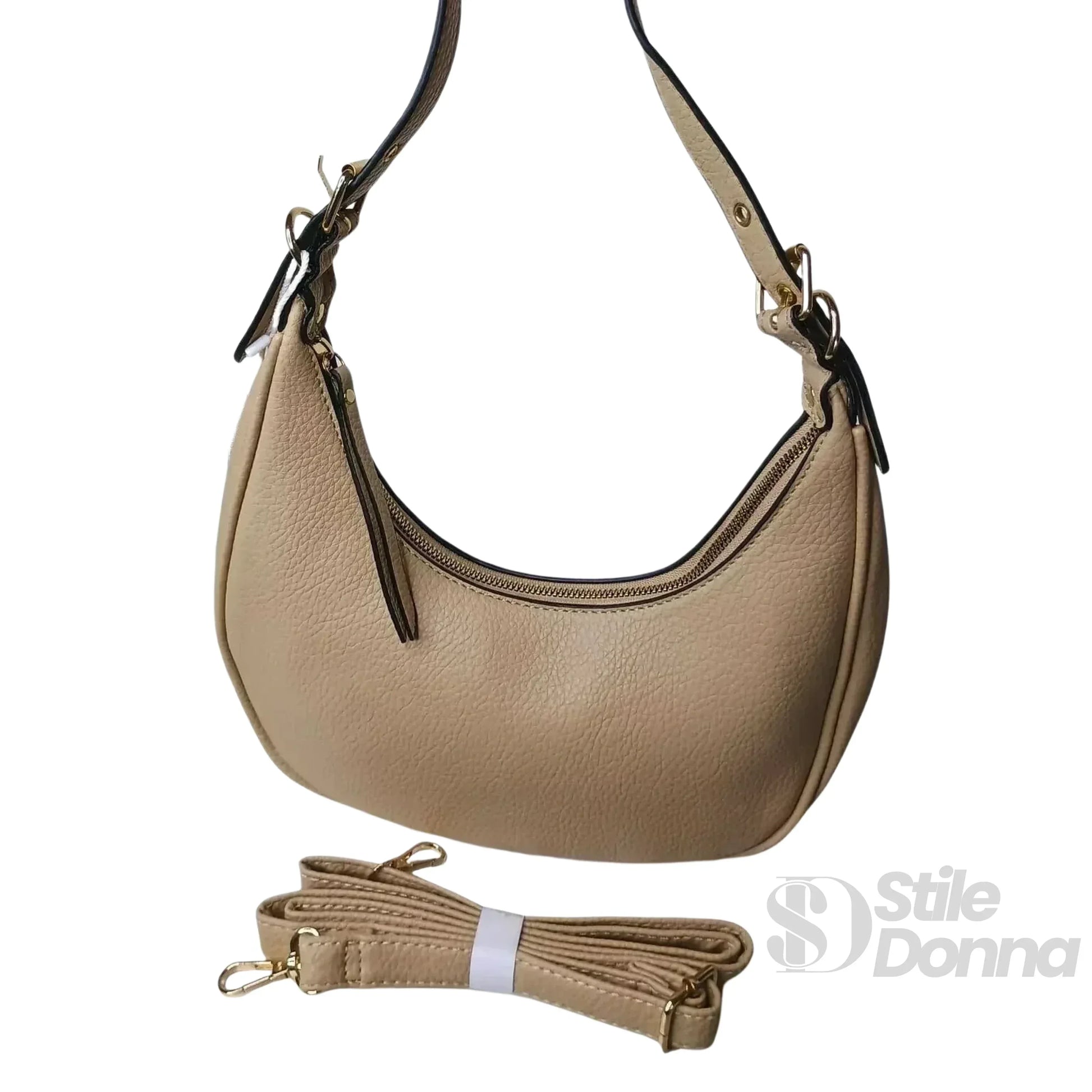 Stile Donna borsa hobo ecopelle beige chiusura a zip – dettaglio esterno