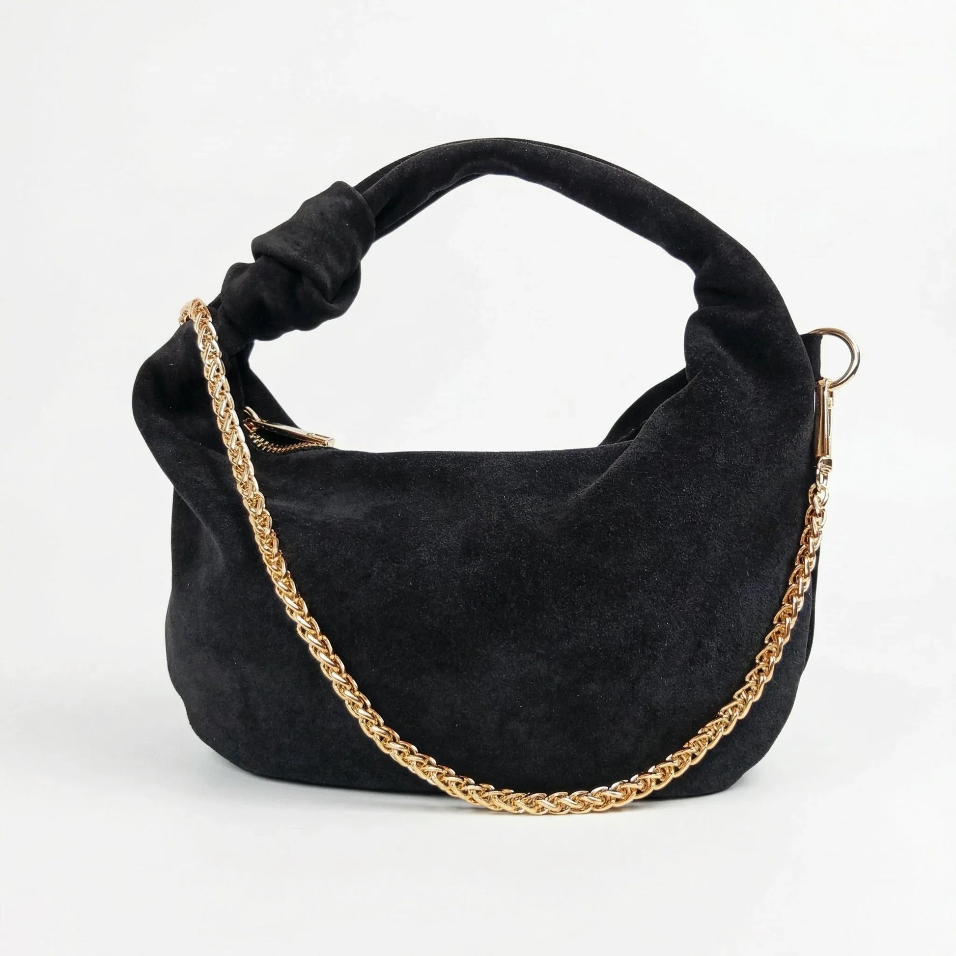 Stile Donna borsa hobo a tracolla ecopelle scamosciata con dettagli dorati design italiano donna – vista frontale