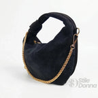 Borsa Hobo a Tracolla in Pelle Scamosciata con Dettagli Dorati Design Italiano - Stile Donna Bags