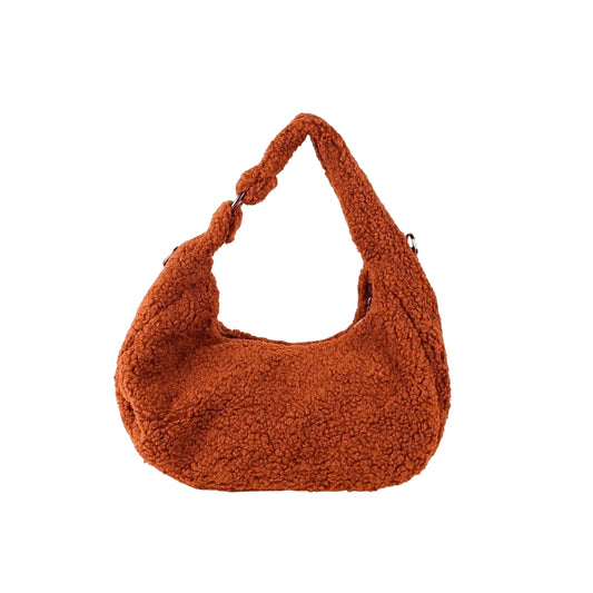 Stile Donna borsa hobo finta pelle di pecora ruggine morbida a tracolla donna – vista frontale