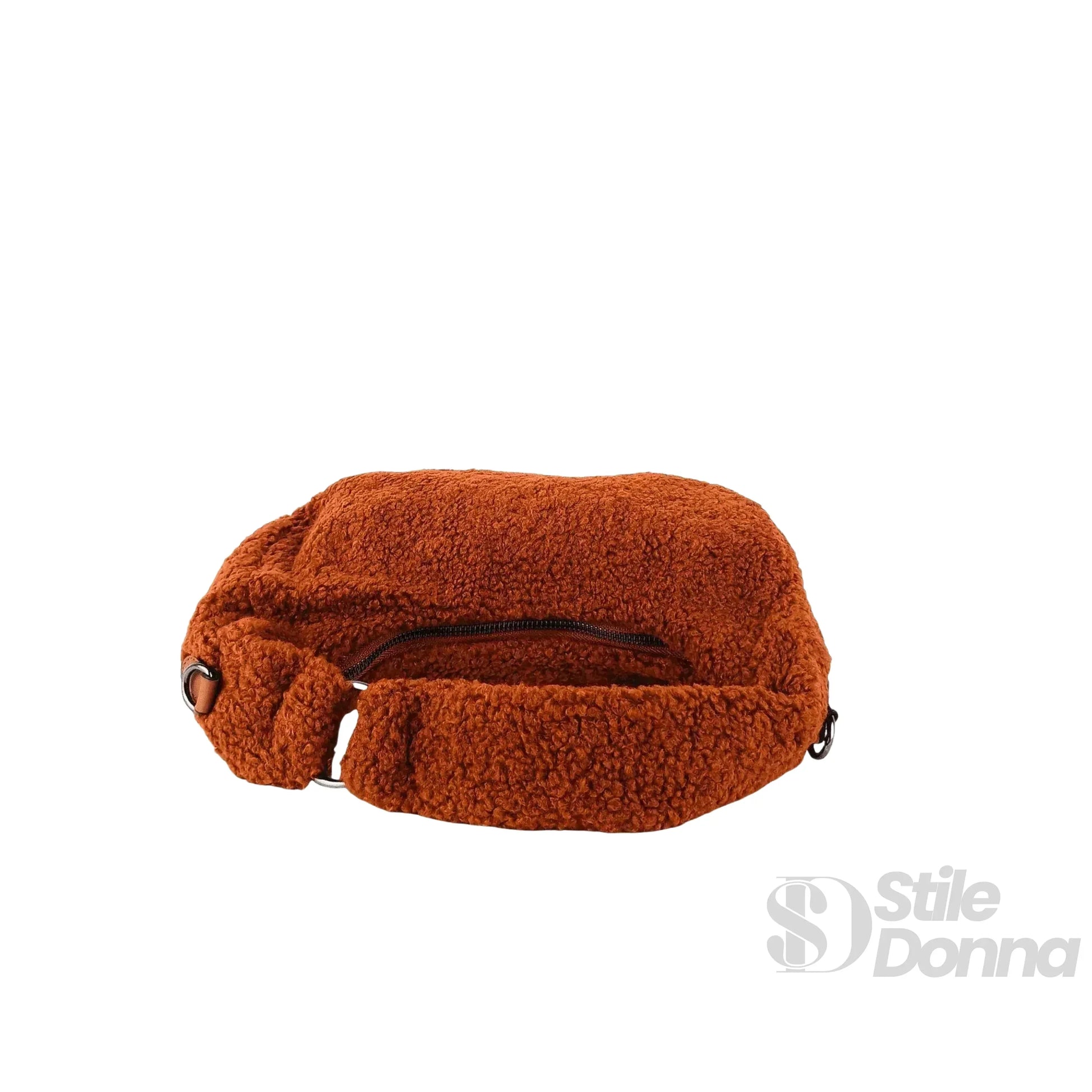 Stile Donna borsa hobo finta pelle di pecora ruggine colore donna – borsa indossata