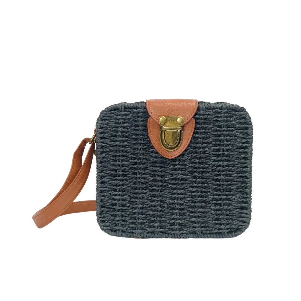 Borsa Intrecciata a Scatola in Paglia e Ecopelle - Stile Donna Bags